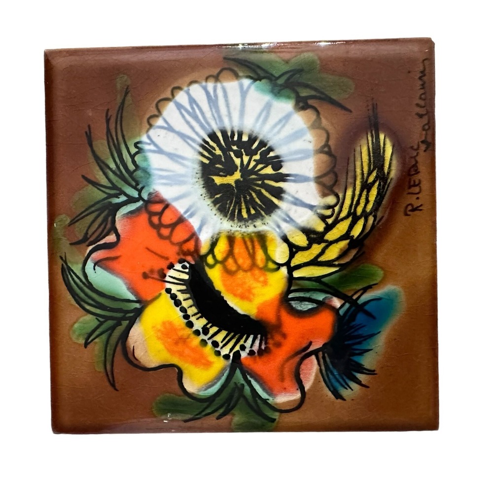 Vintage Ceramic Matchbox Tile Floral 4 Matchbooks Handmade 70's